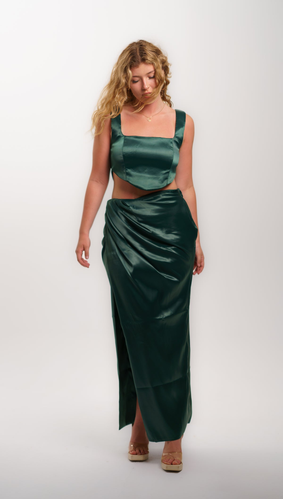 Emerald-Green Satin Set